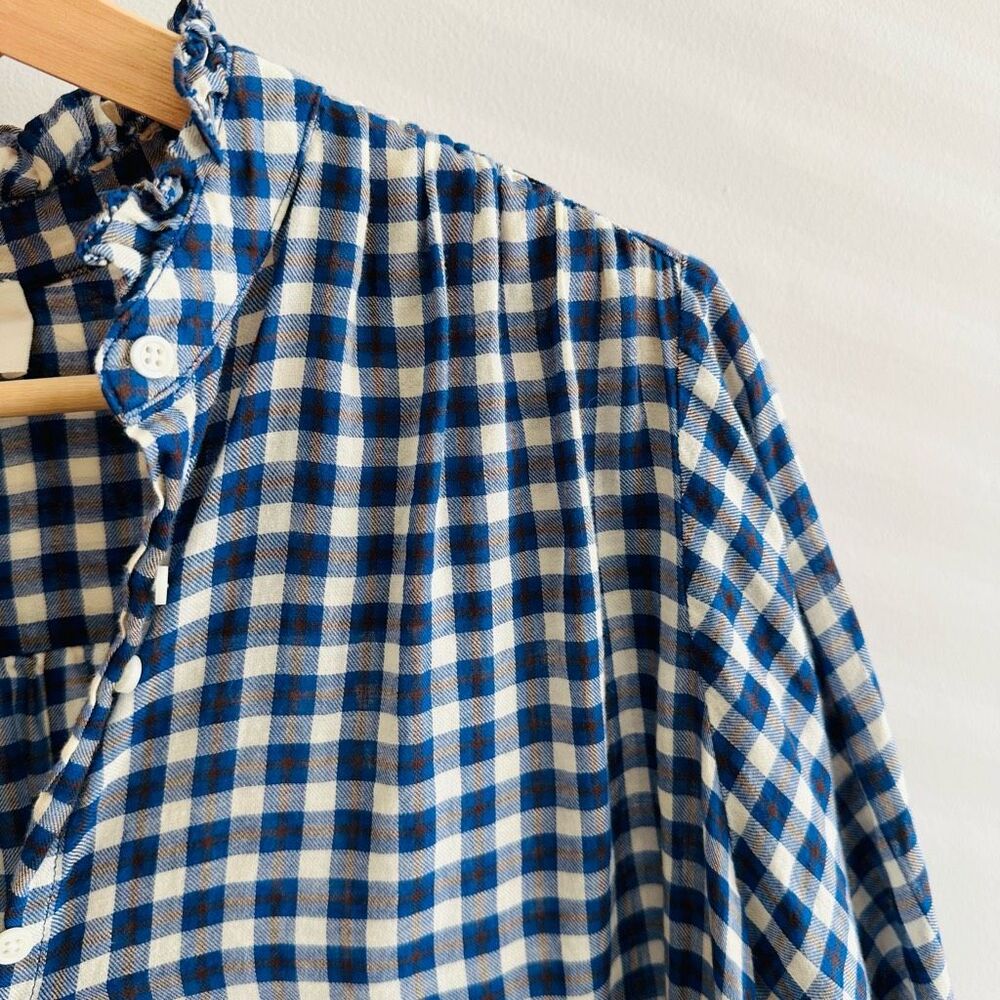 THE GREAT. Blue and White Gingham Button-Down Shirt - Picture 10 of 11
